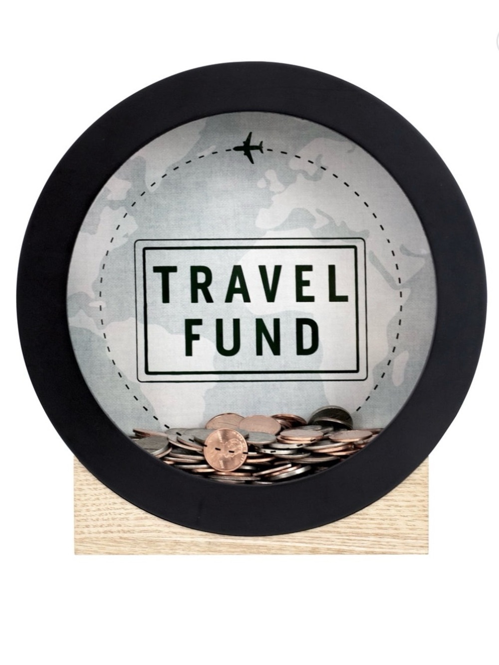 Mainstays Travel Fund Round Coin Bank - Black Frame